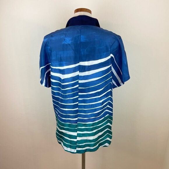 Lafayette 148 New York Blue Striped Silk Sheer Shirt - Picture 5 of 6